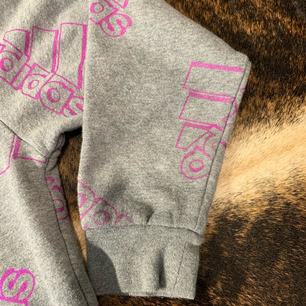 Girl’s size X-Large (16) Adidas all over foil print hoodie front kangaroo pocket - Picture 3 of 8